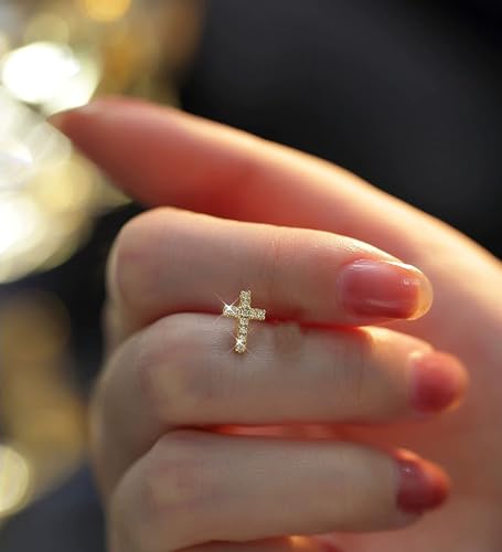 14K Gold Plated Small Cross Stud, Hypoallergenic Pave CZ Tiny Earrings for women4