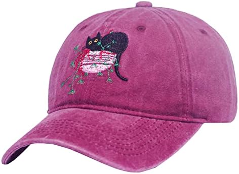 Women Cat Hat - Garden Hat, Cat and Plants Embroidered Dad Hat, Cat Plant Lady Hat, Cat Baseball Cap for Women Men Garden