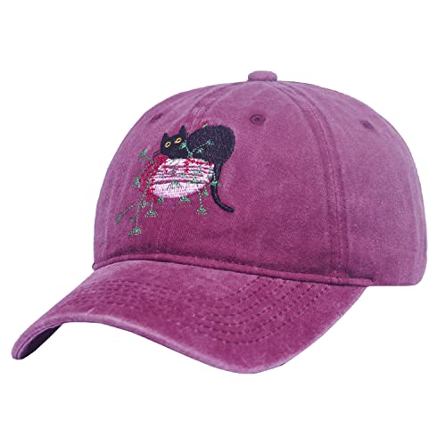 Women Cat Hat - Garden Hat, Cat And Plants Embroidered Dad Hat, Cat Plant Lady Hat, Cat Baseball Cap For Women Men Garden #TOP6