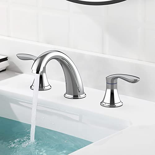 Bathroom Sink Faucet, Faucet for Bathroom Sink, Widespread Chrome Bathroom Faucet 3 Hole with Stainless Steel Pop Up Drain and cUPC Lead-Free Hose - (Chrome)