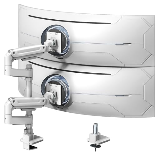 Dual Monitor-Arm Heavy-Duty for 17-49-inch Screens - Vertical Stacked Dual Monitor Mount Stand for Ultrawide Screens up to 44lbs, Aluminum,Full Motion, VESA 75/100 mm, White