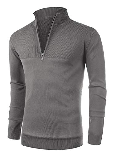 Nitagut Mens Slim Fit Zip Up Mock Neck Polo Sweater Casual Long Sleeve Sweater And Pullover Sweaters With Ribbing Edge(Grey-Xl) #TOP18
