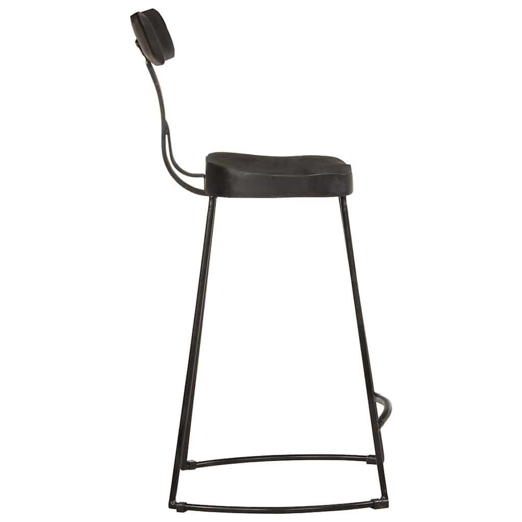 Taburetes Bar 2pcs Madera de Mango Sólido Negro Con Patas De Metal