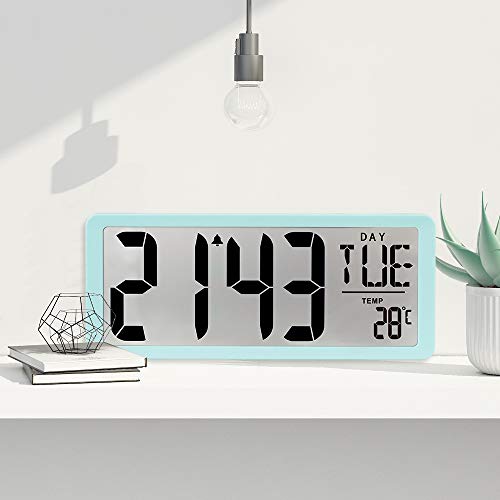 TXL Large Jumbo Digital Wall Clock-14.17" Electronic Alarm Clocks for Kitchen Office Hotel Lobby Gym, Count up-down Timer, No Light, Oversized Time Calendar/Temperature Display(Battery Included), Blue - Thumbnail 5