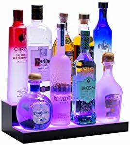 BarSquad LED Lighted Bar Shelf - 16in, 2 Step Illuminated Liquor Bottle Display Shelf with Multicolor Lighting Modes, Wireless Remote
