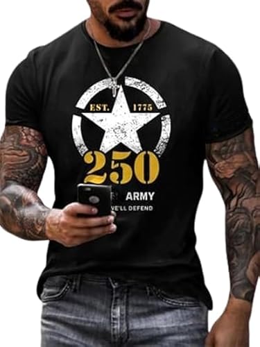 Army 250th Anniversary Shirt for Men This We'll Defend Est 1775 Top (Black, S)