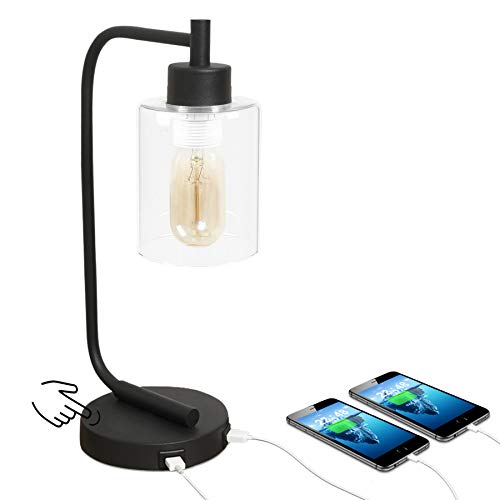 Innqoo Touch Control Table Lamp, 3 Way Dimmable Industrial Table Lamp with USB Charging Ports, Modern Nightstand Lamp, Metal Bedside Lamp for Living Room, Bedroom, Dorm (T45 Vintage Bulb Included)