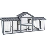 NYVI Hasenstall Picasso mit Auslauf - XXL Kleintierstall mit Gehege - PVC Dach & Kunststoffschublade - Einfache Montage, Langlebig - Outdoor Kaninchenstall 203x85x53cm Grau