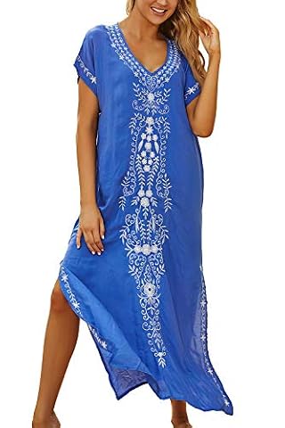 LikeJump Damska sukienka plażowa maxi długa kaftan kimono stroje kąpielowe okrycie plus size pareo, NIEBIESKI, Rozmiar uniwersalny