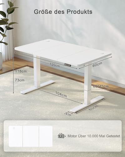 JUMMICO Höhenverstellbarer Schreibtisch mit USB-Ladeanschluss 120 x 60 cm, Schreibtisch Höhenverstellbar Elektrisch, Steh-Sitz Tisch Stehpult Verstellbarer Computertisch,Standing Desk,Weiß