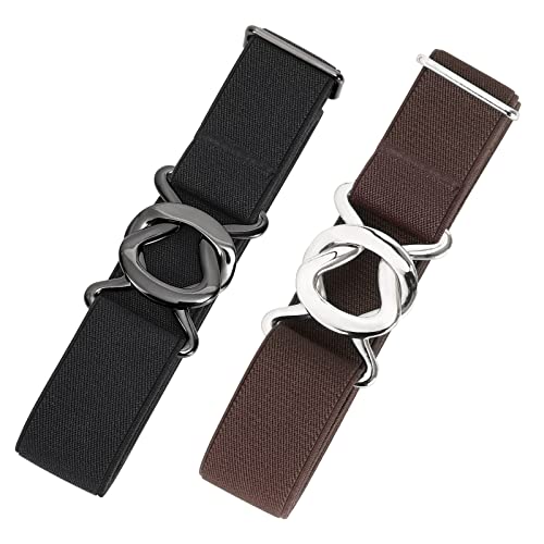 JASGOOD Women No Show Stretch Belt 2 Pack Adjustable Elastic Web Belt with Flat Buckle for Jeans Pants Casual Belts