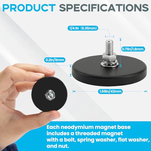 E BAVITE 12PCS 1/4inch Rubber Coated Magnets, 30LBS Anti-Scratch Neodymium Large Magnet Magnetic Non-Slip Strong Monting Magnet for Lighting Bar, Camera and Additional Mirrors - Image 2