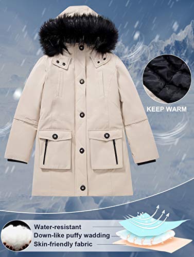 Solocote Girls Winter Coats Heavyweight Medium Length Warm Jackets With Removable Fur Collar Hooded Snowsuit, Sln2017 Beige 5-6X #TOP3