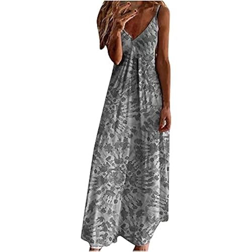 Ceboyel Women Floral Spaghetti Strap Sundress Casual Summer Long Maxi Dress Vneck Sexy Boho Dresses Trendy Beach Clothes