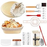 Foonary Gärkörbchen Sauerteig Starter Set 12-teilig-Sauerteig Starter Kit mit 2 Gärkörbchen (23+25cm), Gärglas & Backzubehör Komplettset für Anfänger-Geschenk für Hobbybäcker