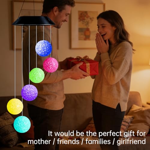 Litark Solar Windspiel Garten, 6 LED Farbwechsel Kristallkugel Solar Windspiel für Draußen,Muttertagsgeschenke,Wasserfest Windspiele für Baum, Balkon, Hof, Hochzeit Dekorationen (Bunt)