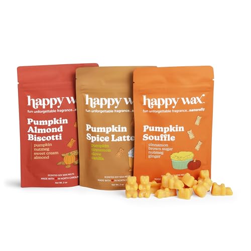Image of Happy Wax Pumpkin Collection: Natural, Non-Toxic Scented Soy Wax Melts - Total 6oz Variety Pack: Pumpkin Almond Biscotti, Pumpkin Souffle, Pumpkin Spice Latte