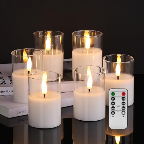 Girimax Clear Glass Flameless Votive Candles with Remote Timer, Real