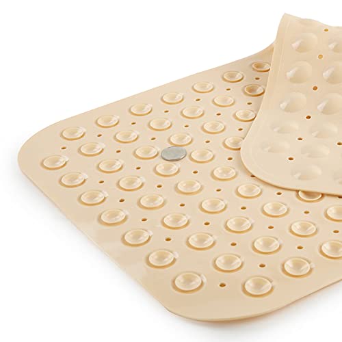 Tapis de bain antidérapant PVC beige avec ventouses lavable en machine pour douche - 5