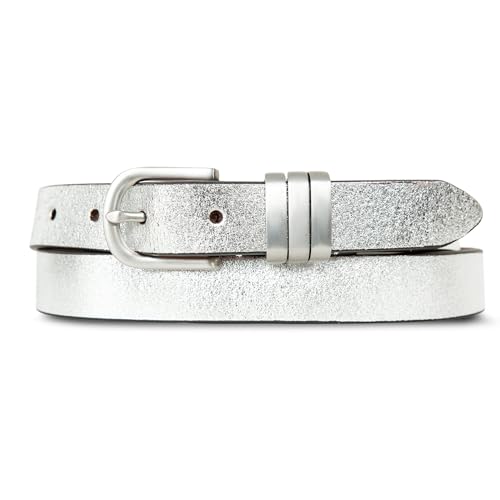 Lucky Brand Women's Leather Bold Fashion Statement Belts, Metallic Triple Keeper-Silver, Small