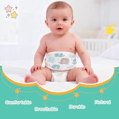 4Pcs Newborn Belly Button Wrap, Adjustable Baby Umbilical Cord Belly Band, Soft Cotton Navel Belt for Umbilical Cord Care, Cartoon Tummy Wrap for 0-12 Months Newborn Infant — view 5