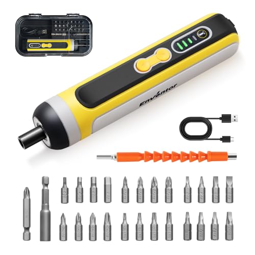 Enventor 電動ドライバー 小型 4V ミニ コードレス 27本ビット キット ポータブル LED作業灯 正逆転切 調整ギア USB充電式 小型電動 ドライバー家庭用 家具組み立て 自宅のメンテナンス・装飾・手動操作 収納ケース付き 軽量 女性 初心者対応 軽作業