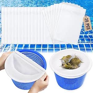 KOMEIYL Lot de 30 Chaussette Skimmer Piscine, Chaussettes Skimmer Piscine avec Maillage Ultra-Fin, Réutilisable Chaussette Filtre Piscine, pour Enlever Les Feuilles et la Saleté