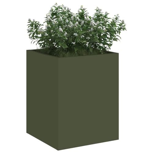 Cache-pot de jardin vert olive en métal 32x32x40 cm avec kit d'assemblage - 4