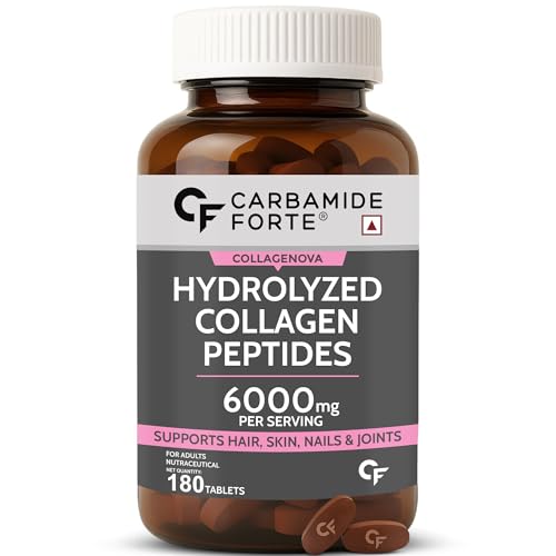 Carbamide Forte Collagen Supplements | Collagen tablets For Women & Men | Type I & III Hydrolyzed Peptides | Skin Supplementss for Glowing Skin, Hair & Nails - 180 Tablets