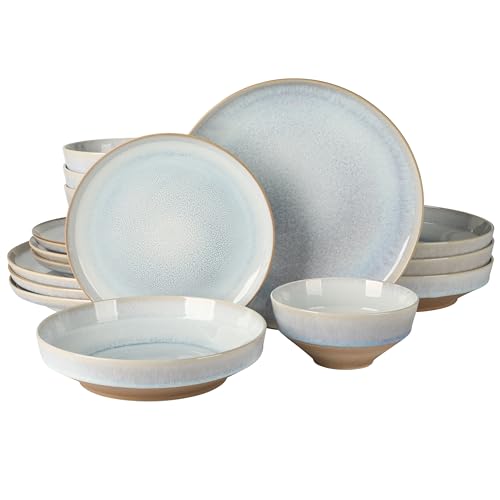Image of Gibson Elite Hailstone 16 Piece Stoneware Reactive Glaze (Service for 4) Ceramic Plates and Bowls Dinnerware Set - Moon Blue