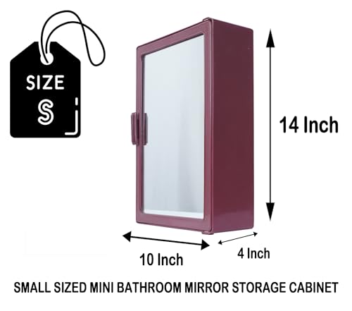 Image of PGen Small Size Mini Wall Mounted Mirror Storage Cabinet Organiser Shelf for Bathroom Kitchen Washbasin Dressing Room (Marooon)