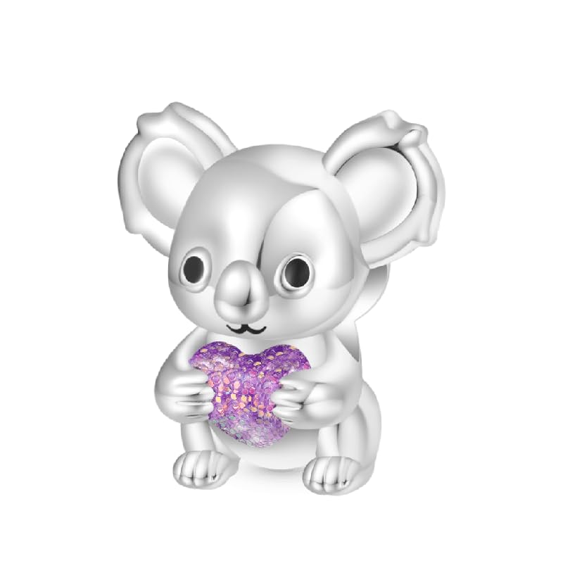 Image of GNOCE Embraces Heart Gemstone Bead Charms 925 Sterling Silver Rabbit Horse Triceratops Snake Monkey Cat Platypus Sloth Bear Pig Yak Ghost Matryoshka Doll Jewelry Gift for Women