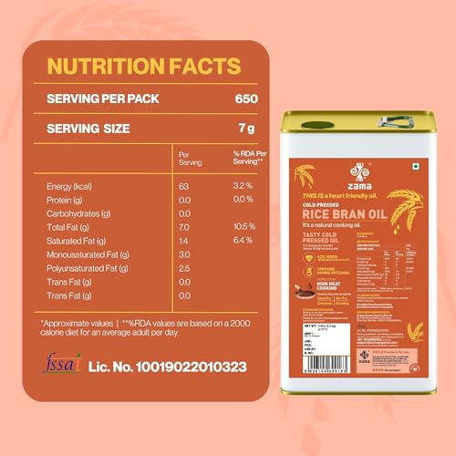 Image of Zama Organic Cold Pressed Rice Bran Oil 5L | Wood Pressed (Kacchi Ghani /Chekku) Cooking Oil | Oryzanol & Omega 6 Rich | High Smoke Point for Deep Frying & Stir Fry | Natural, Unrefined & Chemical Free