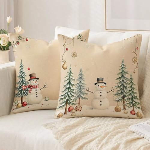 Housse de coussin Noël 70x70 cm blanche en lin imperméable pour décorer votre salon - 3