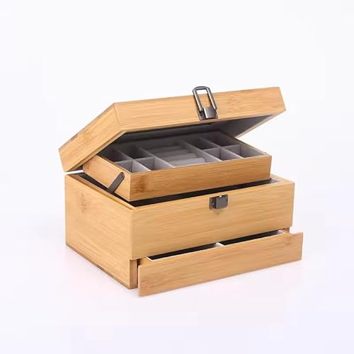 EFFNILIM Bamboo Box Jewelry Box Large Capacity Earrings Ring Necklace