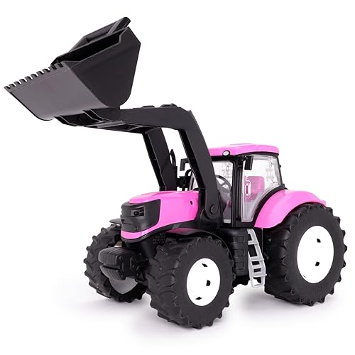 Toyland® 39 cm (15) Tracteur Rose avec Portes ouvrantes et Chargeur Frontal relevable - Échelle 1:16 - Véhicules agricoles Miniatures