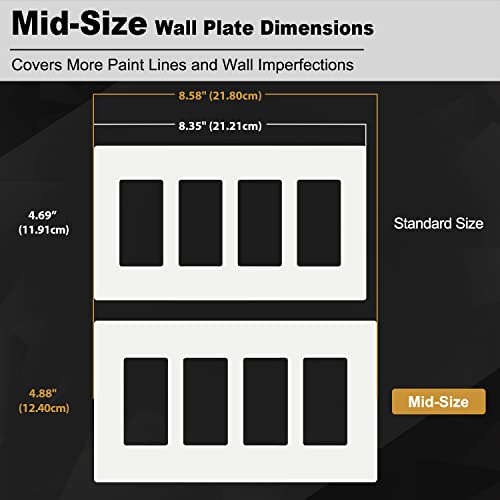 Bestten 4-Gang Midsize Screwless Wall Plate, Uswp4 Gloss White Series, H4.88” X W8.58”, Unbreakable Polycarbonate Outlet Cover, For Light Switch, Dimmer, Gfci, Usb Receptacle #TOP5