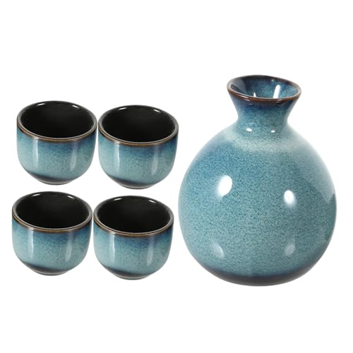 Alipis Cerámica para Servir Sake Japonés Recipiente Retro para Almacenamiento Elaborado Incluye Tetera y Cuatro Copas Colores Aleatorios para Bebida Japonesa Color Color Aleatorio