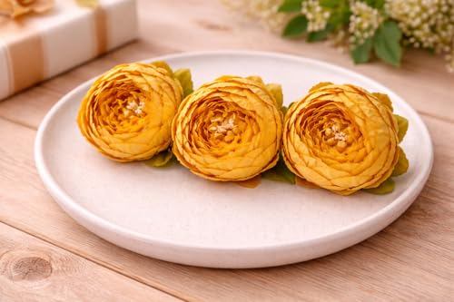 Image of SATYAM KRAFT 6 Pcs Artificial Fabric Rose Flower Heads | Handmade Peony Style Flowers for DIY Crafting, Gift Packing, Bouquet Making, Wedding, Home & Event Decoration (Yellow, 8 cm)