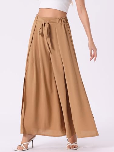 Allegra K Women's High Slit Hem High Waist Casual Wide Leg Long Palazzo Pants3