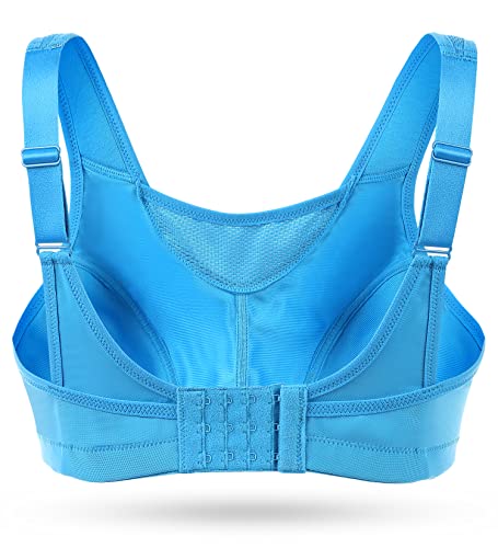 Wingslove Women's Full Coverage High Impact Wirefree Workout Non Padded Sports Bra Bounce Control (Blue,38DDD) - Thumbnail 4