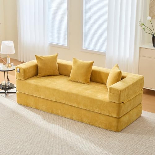 EURHCIO Canapé 2 Places en Chenille,Canapé Lit Convertible Multifonctionnel Moderne,Poches Latérales et 3 Coussins,DIY Libre,pour Salon,Chambre,Bureau...