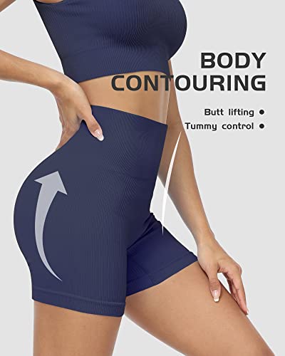 Salspor 4 Piece Workout Shorts Womens, Ribbed Seamless Shorts High Waist Gym Spandex Shorts (Black/Grey/Navy/Burgundy) S #TOP3
