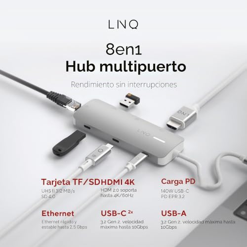 LINQ 8 en 1 Pro USB-C Multipuerto 140W con chasis de aluminio blindado 2