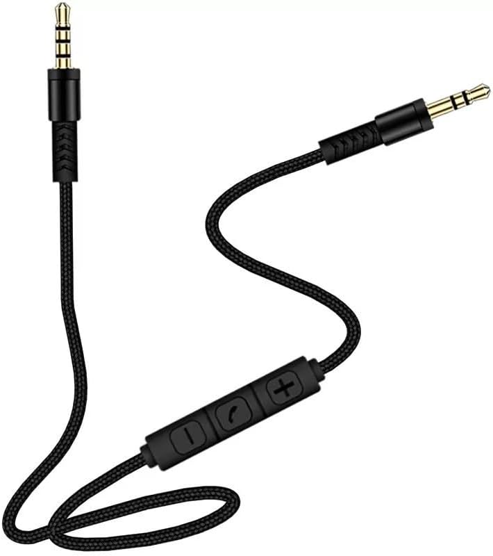 1.2m-4ft audio 3.5mm Nylon Braided AUX Cable Luxury Flexible Replacement Studio Headphone/Headset Audio Lead Cable with In-Line Remote Microphone Volume Control for iphone, Samsung, Headphone, Laptop