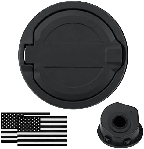 Fuel Filler Door Cap Black Gas Cover Cap Compatible with Jeep Wrangler 2018-2022 JL & JLU 2 door and 4 door + US Flag sticker, Aluminum+ABS Accessories
