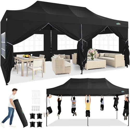 Image of COBIZI 10x20 Heavy Duty Pop Up Canopy Tent with 6 Sidewalls, Black