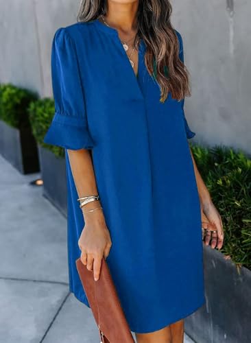 Image of QACOHU Summer Dresses for Women V Neck Ruffle Short Sleeve Casual Shift Dress