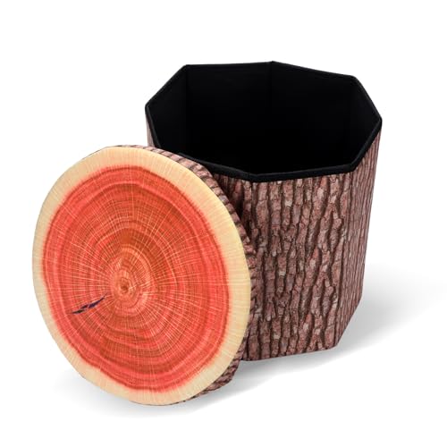 Round Storage Ottoman Cube, Tree Stump Stool, Forest Decor, Multifunctional Toy Storage Box, Cute Foldable Ottoman Stool, Tree Stump footstool Ottoman Storage, 11