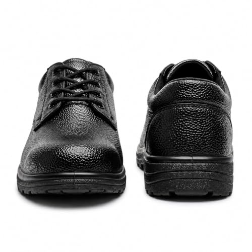 Image of Shyam Steel Men's Lightweight Synthetic Leather Safety Shoes | Slip & Oil-Resistant Heavy-Duty PVC Sole Industrial Work Footwear for Construction & Factory | Low-Ankle Lace-Up Black Work Shoes